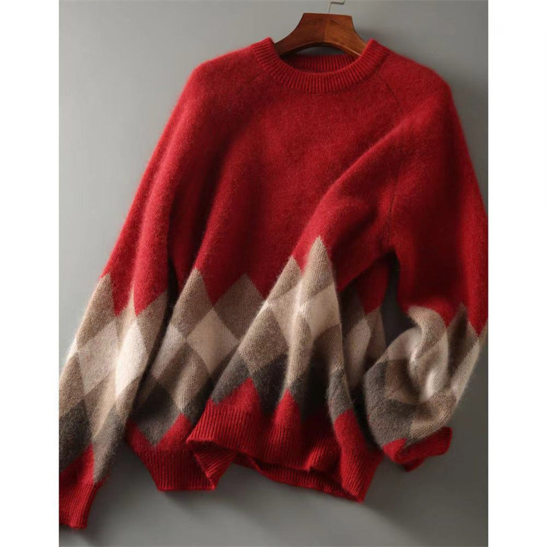 Fashionable Slim-fit Knitwear Retro Autumn Winter Red