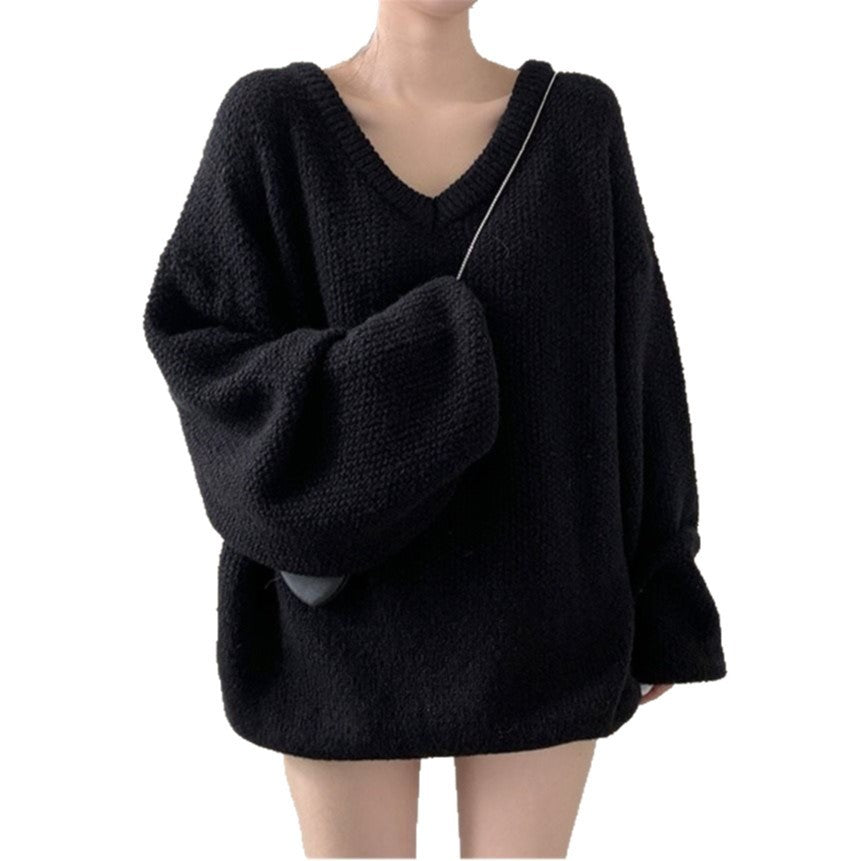 Autumn And Winter Thick V-neck Sweater Loose Mid-length Sweater