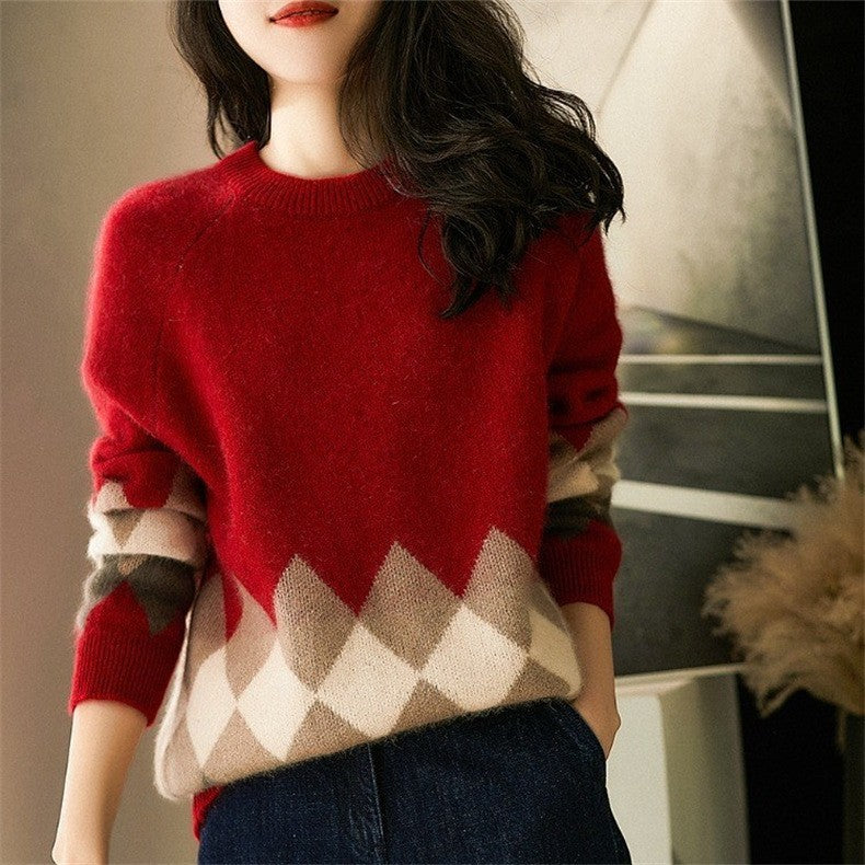Fashionable Slim-fit Knitwear Retro Autumn Winter Red