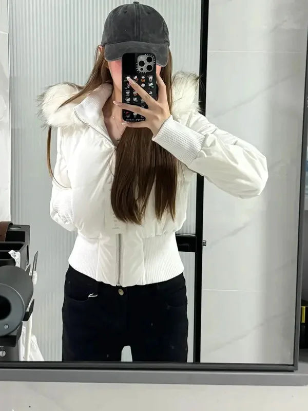 Ladies' Thiened Winter Coat with Large Fur Collar And Hood Korean Sle Loose Fit Warm Outerwear for Women