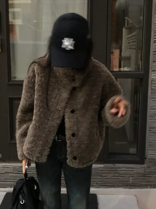 Chic ort Lamb Fur Coat Women's Stand Collar Korean Sle Warmth Autumn Winter New Arrival College Sle Anti-Aging Outerwear