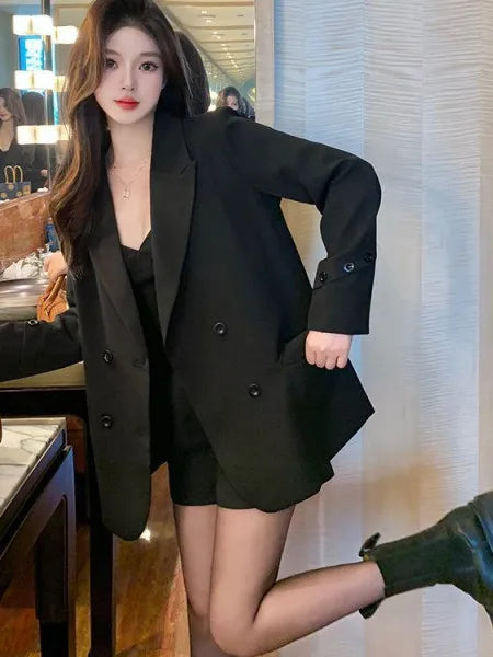 Slimming Briti Sle Loose Fit Suit Jaet for plus Size Women Autumn Spring Seasonal Faionable Streetwear Coat