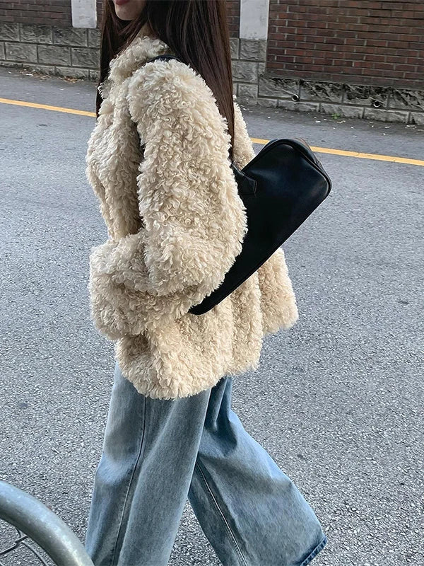 Korean Faion Collar Circle Fur Cotton Women's Warm Coat Winter New Sle Lazy Aosphere Cotton Jaet Fem Outerwear