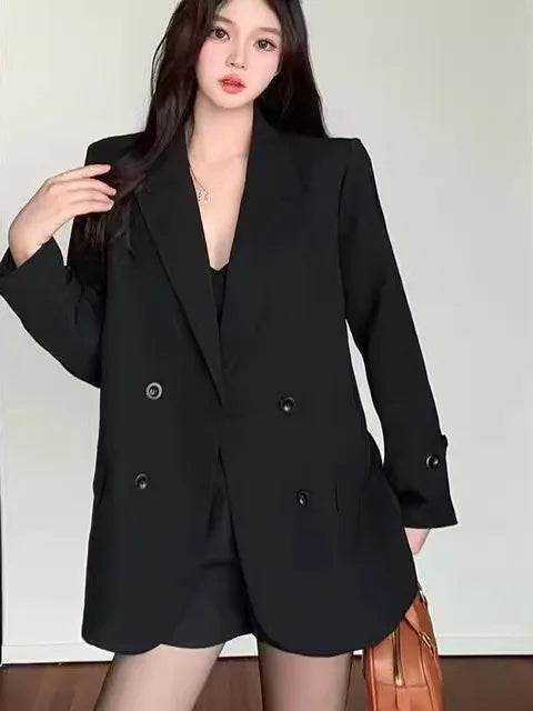 Slimming Briti Sle Loose Fit Suit Jaet for plus Size Women Autumn Spring Seasonal Faionable Streetwear Coat