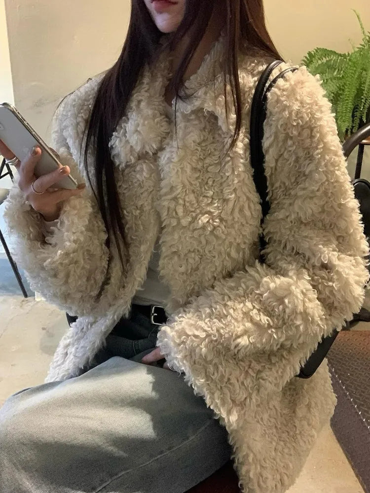 Korean Faion Collar Circle Fur Cotton Women's Warm Coat Winter New Sle Lazy Aosphere Cotton Jaet Fem Outerwear