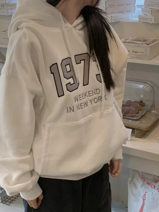 Chic Oversized Hoodie Women's Long Sve Fce Lined Printed Letter Casual Sweatirt Autumn Winter Street Sle Commute