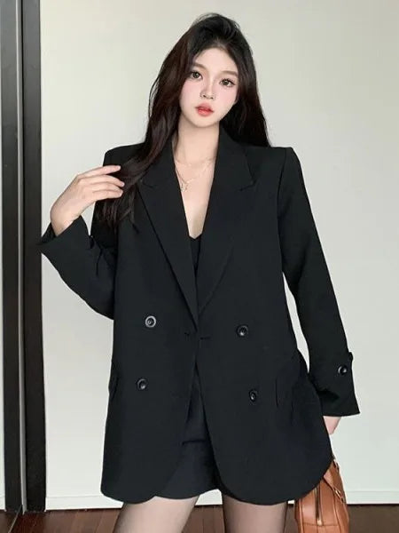 Slimming Briti Sle Loose Fit Suit Jaet for plus Size Women Autumn Spring Seasonal Faionable Streetwear Coat