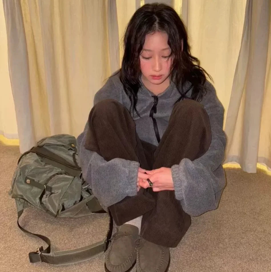 Smoothood Baby Sauce Loose Casual Stand Collar Zipper Fce Jaet Autumn 2025 Women's Commute Sle Regular Thin