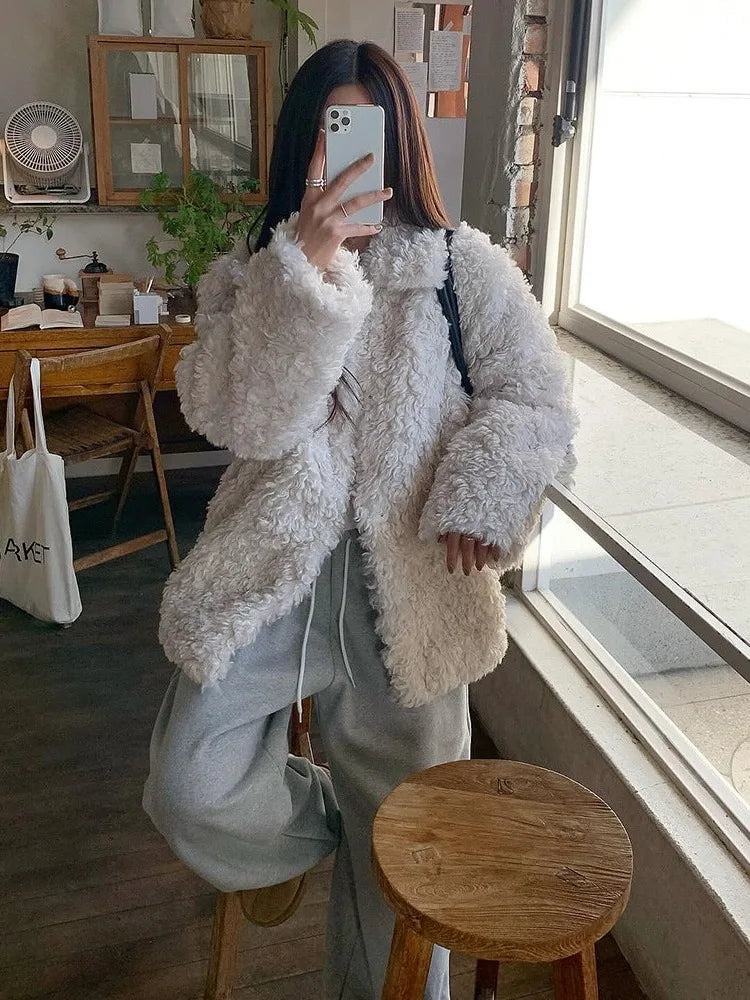 Korean Faion Collar Circle Fur Cotton Women's Warm Coat Winter New Sle Lazy Aosphere Cotton Jaet Fem Outerwear