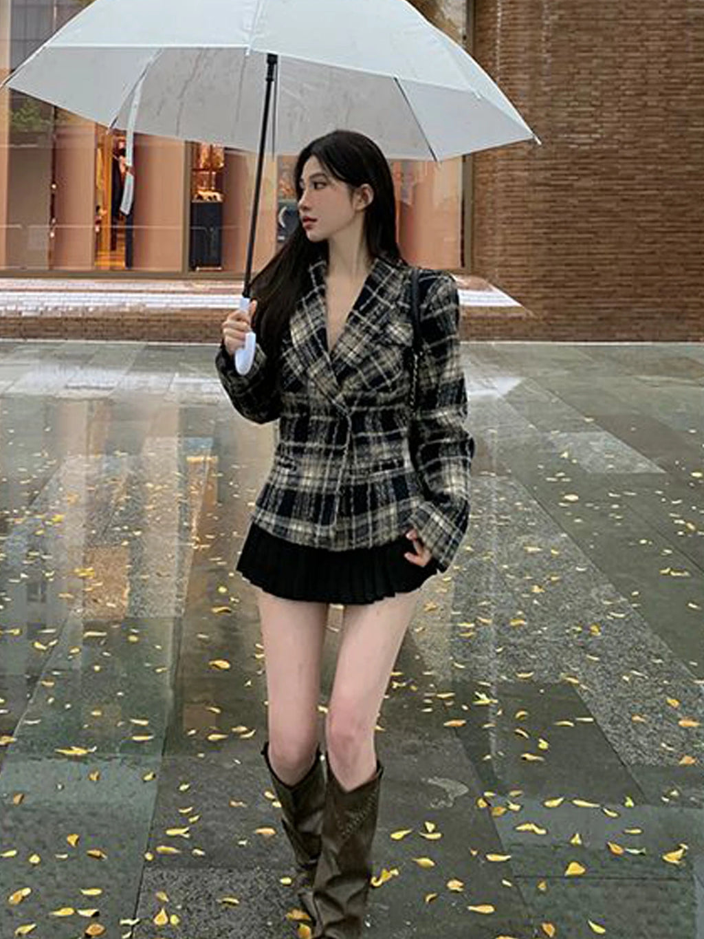 Retro Korean Sle Women's Cheered Woolen Suit Jaet Slimming Waist Design Faionable ort Coat for Autumn Winter