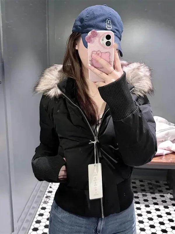 Ladies' Thiened Winter Coat with Large Fur Collar And Hood Korean Sle Loose Fit Warm Outerwear for Women