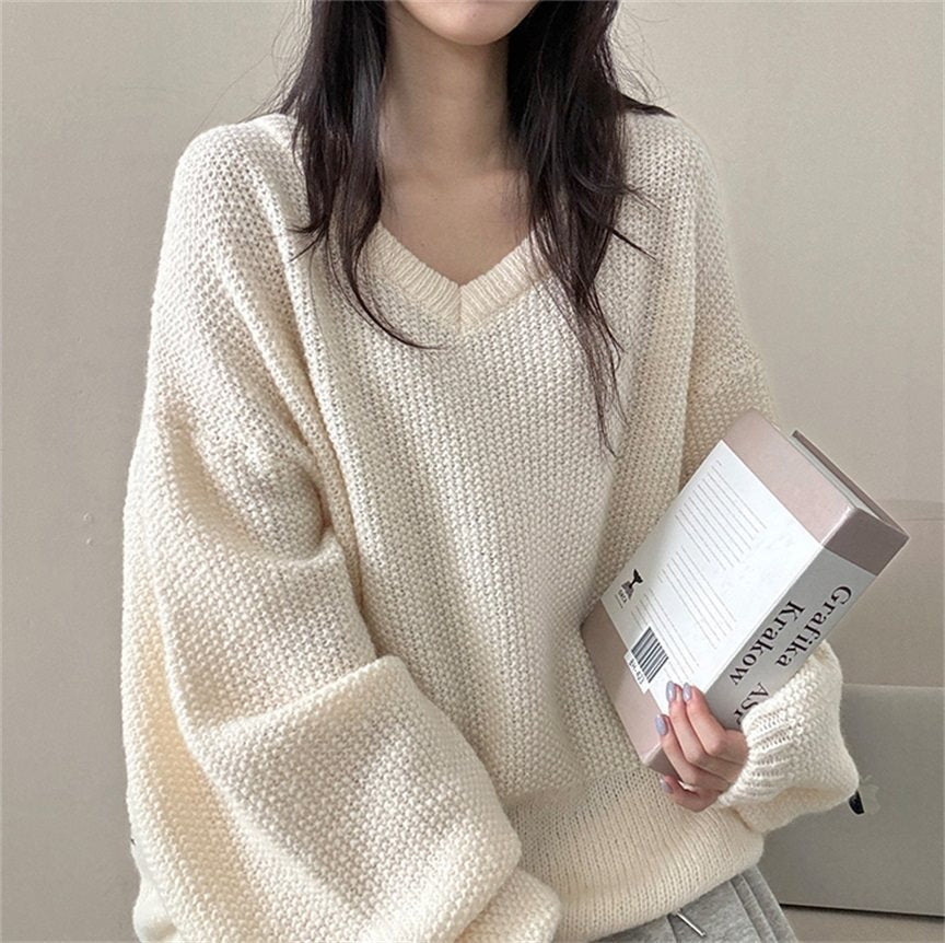 Autumn And Winter Thick V-neck Sweater Loose Mid-length Sweater