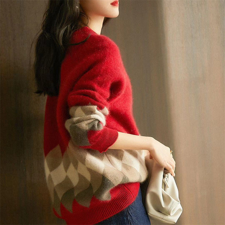 Fashionable Slim-fit Knitwear Retro Autumn Winter Red