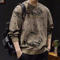 Round Neck Print Sweatshirt Long Sleeve Men's