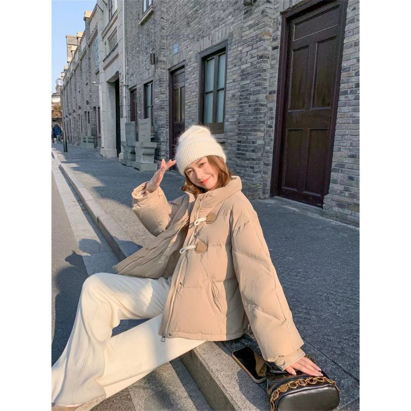 Winter Short Stand Collar Thick Cotton Coat With Toggles