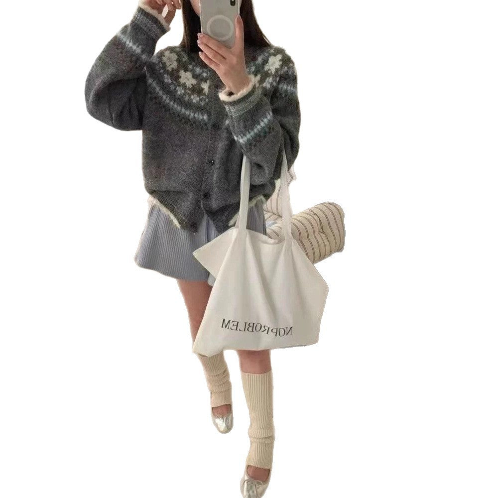 Fairisland Jacquard High-grade Sweater Coat